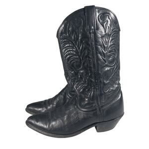 GORGEOUS BLACK GENUINE LEATHER FANCY STITCHED WESTERN COWBOY BOOTS! SZ 8M